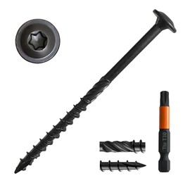 [Pack of 100] #14 x 4" Wood Structural Lag Screws, Black Coated Torx/Star Drive Heavy Duty Construction Wood Screw, Modified Truss Washer Head, Star Drive Bit Included.