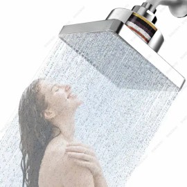 Cabezal de Ducha Cuadrado de 6" Con Filtros Ducha, Cuadrada Regadera 25 Etapa de Lluvia de Alta Presión de Agua Ajustabler
