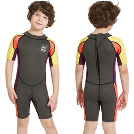 Kids Wet Suit Shorty Suits Boys 2.5mm Neoprene Shorty Wetsuit Swimsuit UV Protection Keep Warm Short Sleeve Wetsuits for Swimming Diving Scuba XL Size 18814GRY-XL