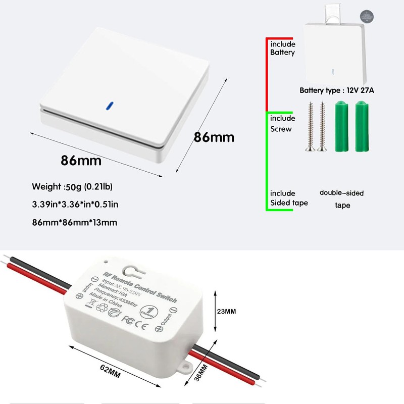 Interruptor de luz inalámbrico con transmisor RF de seguridad y