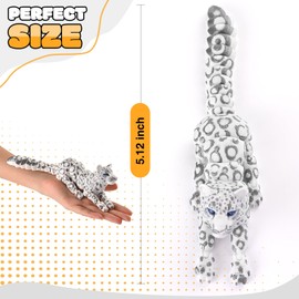 3D Printed Animal, 8" Articulated Snow Leopard, 3D Printed Toys, Figurine Desk Toy, Realistic Jointed Creature for Stress Relief & Office Decor, Unique Gift for Animal Lovers (Snow Leopard Toy)