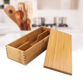 Wooden Cutlery Box with Lid, Small Drawer Organizer Kitchen, Cutlery Organizer in Drawer for Spoon Utensil Organizer Chopsticks Box Container for Kitchen Countertop 27x11x6.6cm