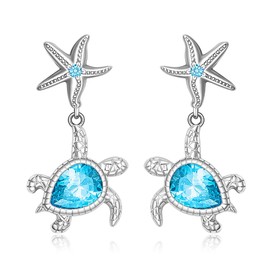 Turtle Earrings for Women Sterling Silver Blue Sea Turtle Earrings Starfish Studs Ocean Hawaiian Jewelry Cute Mothers Day Christmas Gifts Hypoallergenic