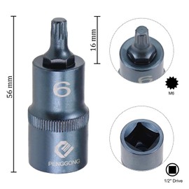 Juttzzei Spline Bit Socket, 1/2" Drive x M6 (6mm) Triple Square Spline Bit Socket, 6mm Allen Key Socket Multiple Teeth, Premium S2 Steel M6 Spline Bit with 2" Length for Torque Wrench, Ratchet Wrench