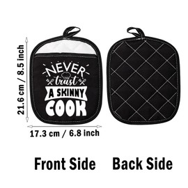 Funny Chef Pot Holder Never Trust A Skinny Cook Pot Holder Chef Life Oven Mitt Cooking Lover Gift (Skinny Cook Black)