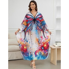 KECVOT Kaftan Dresses for Women Plus Size Batwing Sleeve Caftans Long Bathing Suit Cover Up Maxi Beach Dress Loungewear
