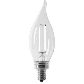 Feit Electric BPCFC60927CAWFIL/2 Soft White Flame Tip Exposed White Filament LED Bulb, Box of 2 Bulbs; 5.5W; 60W Equivalent; E12 Base; 2700K; 90 CRI; 500 Lumen; Glass Lens; 15000 Life Hours