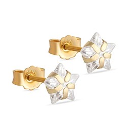 NKlaus Pair of 5 mm Women's Stud Earrings Star Prong Setting Crystal Zirconia 333 Yellow Gold 8 Carat 7969, Yellow Gold