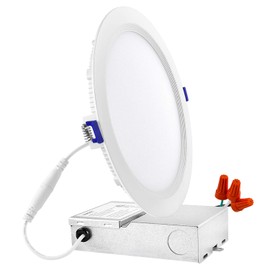 Luxrite 8 Inch Ultra Thin LED Recessed Light with Junction Box, 25W, 2700K Warm White, 2200 Lumens, 0-10V Dimmable, Slim Recessed Ceiling Light, IC & Damp Rated, ETL Listed