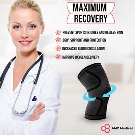 AMZ MEDICAL - Black Knee Support sleeve 2 Pack BLACK - Compression Knee Sleeves for Arthritis, Joint Pain, Ligament Injury, Meniscus Tear, ACL, MCL, Tendonitis, Running, Squats, Sports… (XL)