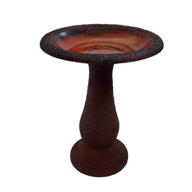 Tierra Garden Birdbath for Outdoors - 24"x19" Red Fiber Clay Bird Bath Bowl and Stand, Easy Assembly UV-Resistant Bird Baths for Outside, Outdoor Decor Pedestal Birdbaths, Garden Decor for Outside