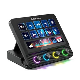 Sehawei N4 Pro Macro Pad,10-Key LCD Shortcut Keyboard with 4 RGB Knobs & TouchBar – Programmable Streaming Controller Deck for OBS, YouTube, Gaming & Office (PC/Mac, USB-C)