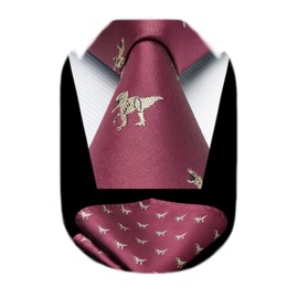 HISDERN Men's Ties Wedding Animal Pattern Handkerchief Classic Business Tie and Pocket Square Set, burgundy
