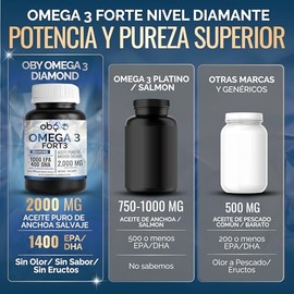 Omega 3 Diamond Forte 2000mg Aceite Anchoa Salvaje | Máxima Pureza Diamante | Alto Epa Dha como TG | Oby Suplemento Alimenticio | Vitaminas Mujer Homb