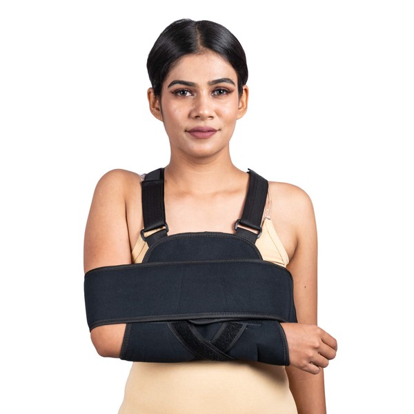 Arm Sling Shoulder Brace - Best Fully Adjustable Rotator Cuff and Elbow Support - Includes Immobilizer Band for Quick Recovery - for Men and Women