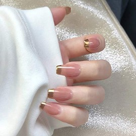 24 PCS French Nails, Gold Foil for High Quality Lady Taking Photos, Weddings, Coming-of-age Ceremonies, Parties, After-parties, False Nails
