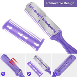 Faruxue 3 Piece Hair Razor Combs, Double Side Hair Cutter Comb, Hair Styling Razor Comb with 10 Stainless Steel Blade for Thin & Thick Hair Cutting and Styling