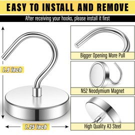FINDMAG 3Pack Metal Magnetic Hooks, 100lbs+ Heavy Duty Magnets with Hooks for Cruise Ship Walls,Magnetic Kooks Heavy Duty for Cruise Cabins,Hanging,Grill,Tool,Kitchen