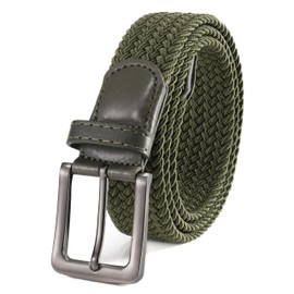 BOZEVON Casual Stretch Elastic Belt - Elasticated Braided Woven Fabric Belt For Men Women Green