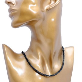 Silver One Black Spinel Sapphire Diamond Necklace, Width 0.08 - 0.3 inches (2 - 7 mm), Length 13.8 - 23.6 inches (35 - 60 cm), Silver, Men's Black, Rhinestone, spinel