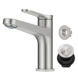 KRAUS Indy Bathroom Faucet in Spot-Free Brushed Nickel with Single Handle, Pop Up Drain and Supply Lines, KBF-1411SFBN