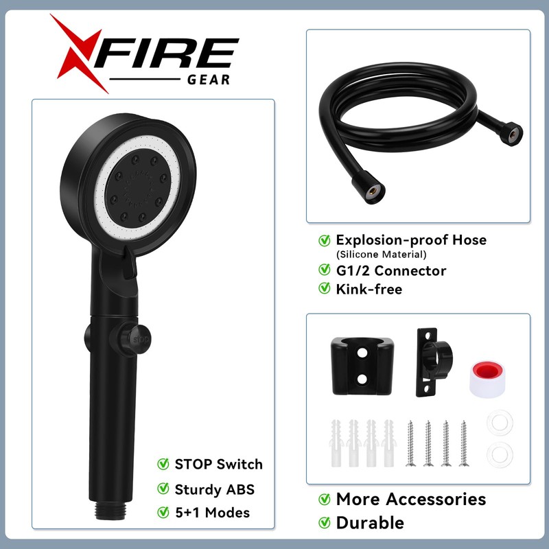 5+1 Mode High Pressure Replacement Black RV Shower Head with