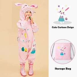 Toddler Girls Rain Suit Lightweight Waterproof Coveralls Cartoon Rabbit Hoodie Rain Jacket 4-6 Years L Size