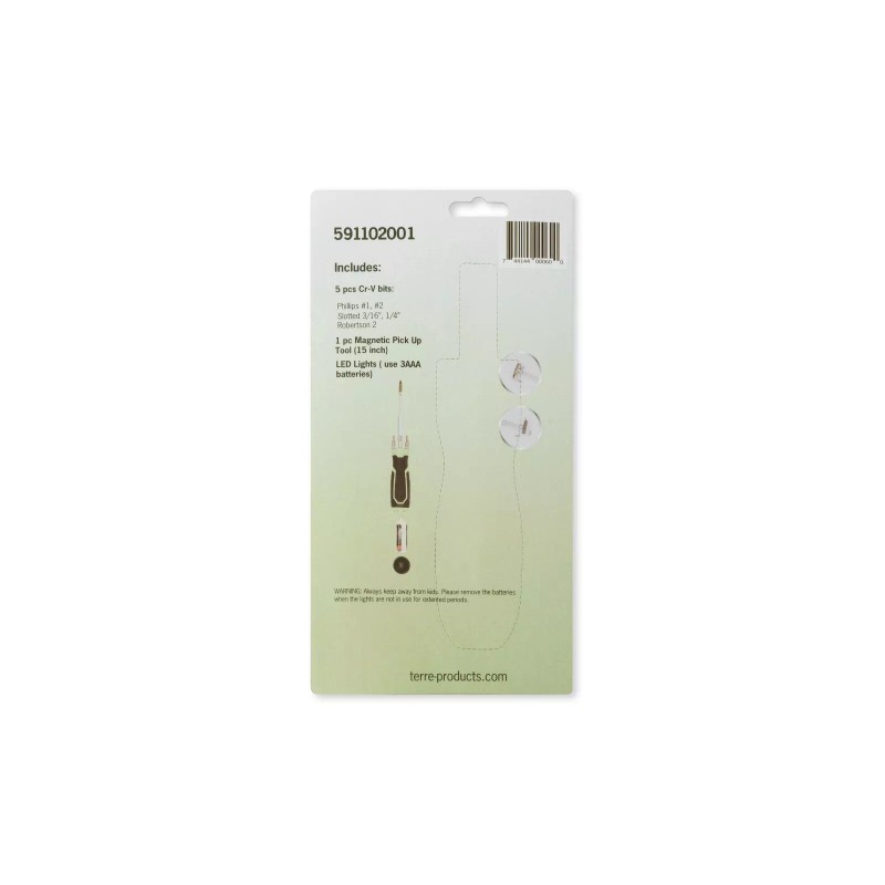 Terre Products, Multi Bit Screwdriver with Flashlight and Magnetic Pick