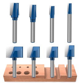 Cleaning Bottom Router Bit Set 1/4 Inch Shank Double Flute Carbide Surfacing Planing Tool (1/4, 5/16, 3/8, 1/2, 5/8, 3/4, 7/8, 1) Inch Cutting Diameter 8 Pcs