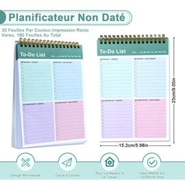 Agoer French To Do Lists Pad, Tearable Daily Planner, Undated Weekly Planner, Writing on Both Sides, A5, 160 Sheets, Spiral Pad with Hardcover for Tasks, To Do Planner for Office, School-B