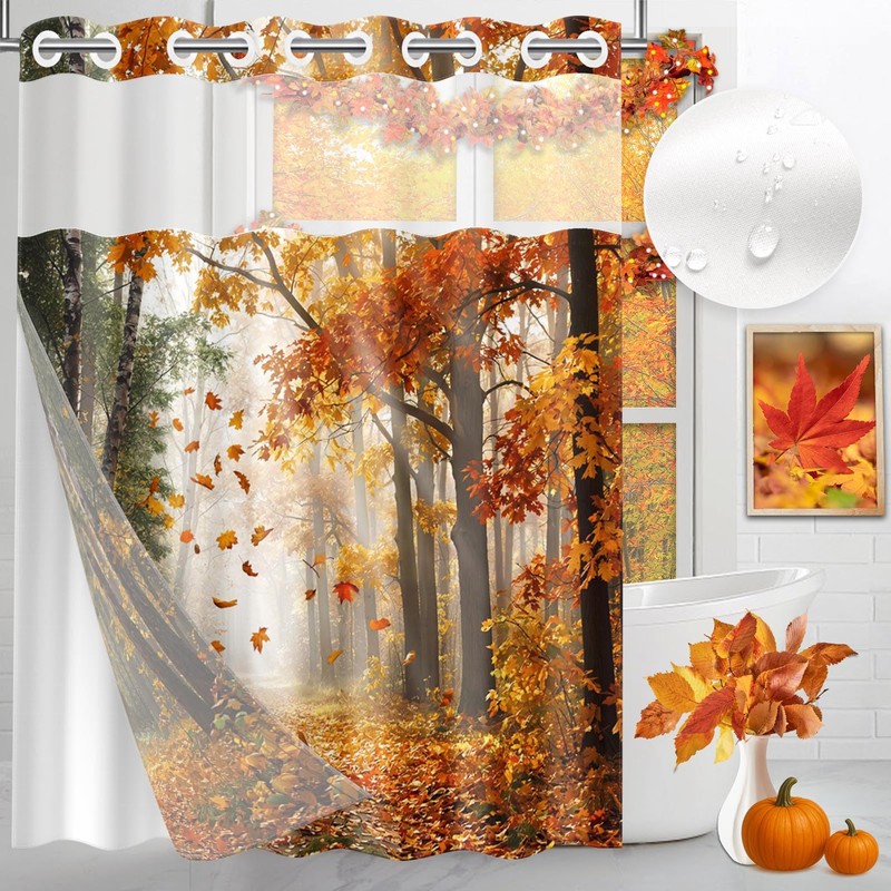 Culudea No Hook Shower Curtain with Snap in Liner 71x74
