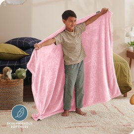 Bare Home Fleece Blanket - Kid Blanket - Light Pink - Lightweight Blanket for Bed, Sofa, Couch, Camping, and Travel - Microplush - Ultra Soft Warm Blanket (Kid, Light Pink)