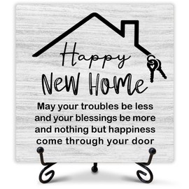 House Warming Gifts New Home Happy New Home Wooden Sign Welcome Home Decorations New Home Gift Ideas for Family Couple Home Decor Living Room Bedroom Kitchen Bathroom 5 x 5 Inches-073