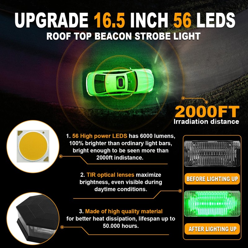 ASPL 16.5 Inch Roof Top Beacon Emergency Strobe 56 LED