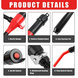 Knoweasy Battery-Powered Transfer Pump, Portable Electric Siphon for Gas, Diesel, Water, 2.2 GPM Flow, 16-Inch Tube Fits 3-5 Gal Cans, Multi-Purpose Fluid Extractor and Oil Mover