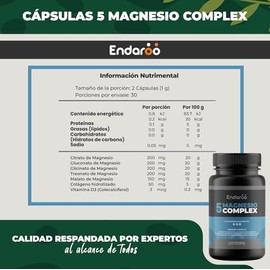Magnesio 5 Complex | Citrato, Glicinato, Treonato, Malato y Gluconato | Con Colágeno Hidrolizado y Vitamina D3 | Alta Concentración | Bienestar Diario y Equilibrio Natural