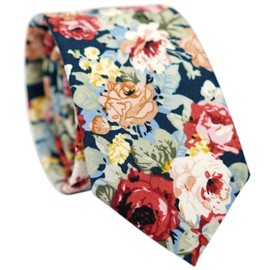 BELLUNO Floral Skinny Tie for Men, Slim Flower Tie for Wedding, Activities, Gift Box - Green Floral
