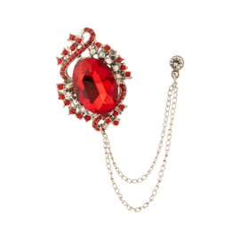 Knighthood Designer Silver Brooch with Red Stone Detailing & Hanging Chain for Men – Elegant Lapel Pin for Suits and Jackets
