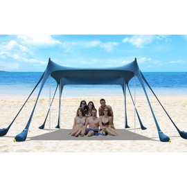 Beach Tent Sun Shelter Portable Pop Up Beach Sun Shade Canopy 11x11 FT UPF80+ Protection Outdoor,4 Thickened Aluminum Poles for Backyard,Picnics,Camping and Beach (Navy)