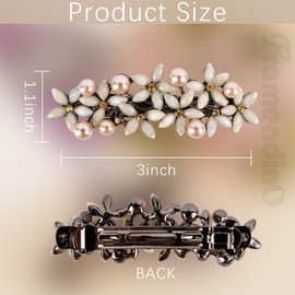 Framendino, 4 Pack Rhinestone Flower Hair Barrettes Crystal Pearl Barrette Clips Glitter French Hairclip for Women Wedding