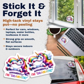 Colorful Unicorn Sticker Sticker - Apparently I'm Dramatic - Rainbow Mane - Water Bottles - Notebooks - Kids - 2 Pack - 5" On Longest Side - PLDFS09663