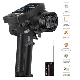 GLOBACT HOTRC CT-10B 2.4G 10CH Radio Transmitter & Receiver Metal Handwheel 10 Channel RC Controller for 1/8 1/10 1/18 1/24 RC Crawler Drift Truck Car Boat Tank TRX4 TRX4M SCX10 SCX24 Upgrades