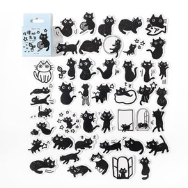Alideco Flake Stickers, 92 Stickers, Collage Material, Retro, Cute, Black Cat, Korean Sticker Book, Memo Paper, Notebook Materials, Diary Decoration Supplies