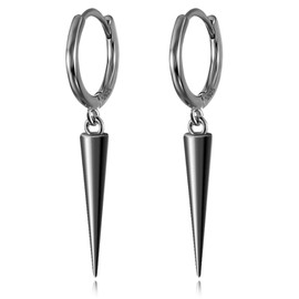 DAMLENG Lightweight Unique Black Punk Long Tassel Chain Ear Cuff Earrings 316L Stainless Steel Vintage Barrel Nails Crawler Climer Dangle Drop Earrings for Men Women Unisex (Black Hoop Earring)