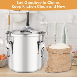 Yoziyaxo 304 Stainless Steel Airtight Canister with Lids,20 lbs Large Capacity Food Storage Containers for Rice Flour Sugar Grain Coffee Bean,Airtight Canister for Kitchen & Pantry Organization