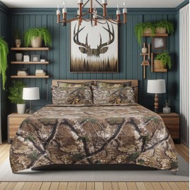 VISI-ONE Realtree APX Full Camo 4 Piece Sheet Set – Lightweight, Cooling, Wrinkle-Free Microfiber 15" Deep Pockets Sheets, Unisex Rustic Western Farmhouse Style for Home, RVs, & Camping