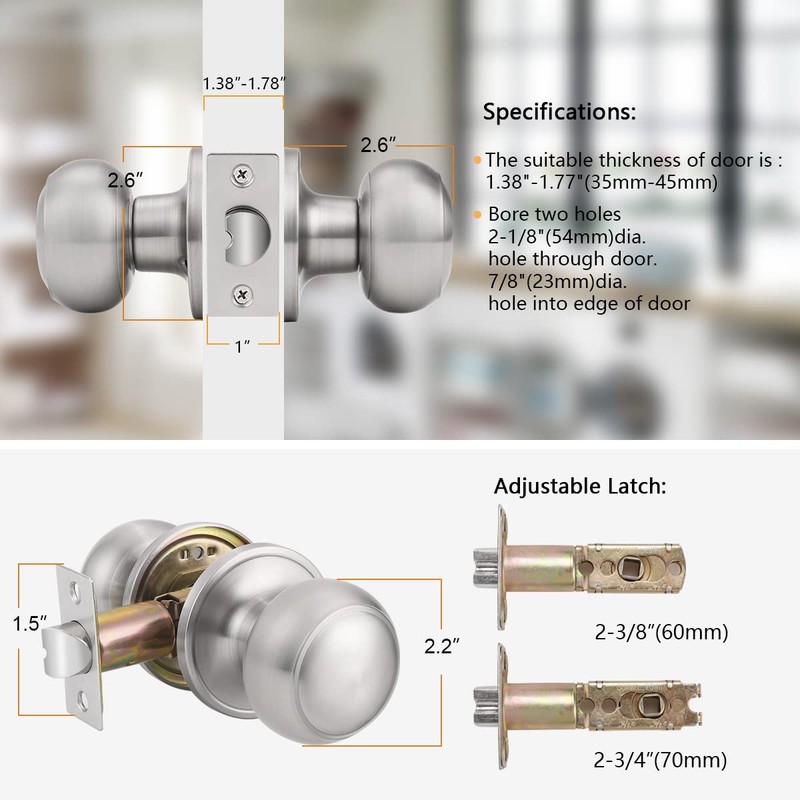 Probrico Colonial Style Passage Door Knobs Brushed Nickel Door Handle