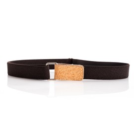 Olata Children's Belt with Comfortable Elastic Band and Adjustable Wood Look Velcro Fastener - Belt Children 1 to 12 Years, dark brown