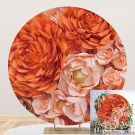 Leyiyi 6.5x6.5ft 3D Floral Round Backdrop Cover Polyester Orange Rose Flower Backdrop for Wedding Bridal Shower Birthday Party Decorations Banner Floral Wall Photo Background Photo Studio Props