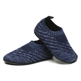 QZKDM Indoor Outdoor Non-Slip Toddler Slippers Shoes Lightweight Kids First Walkers House Floor Shoes for Boys Girls with Rubber Sole Grip (QZKids2001DarkBlue19)
